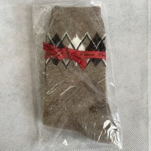 Passione Brown Argyle Socks Cashmere Wool Blend Red Ribbon One Size NWT